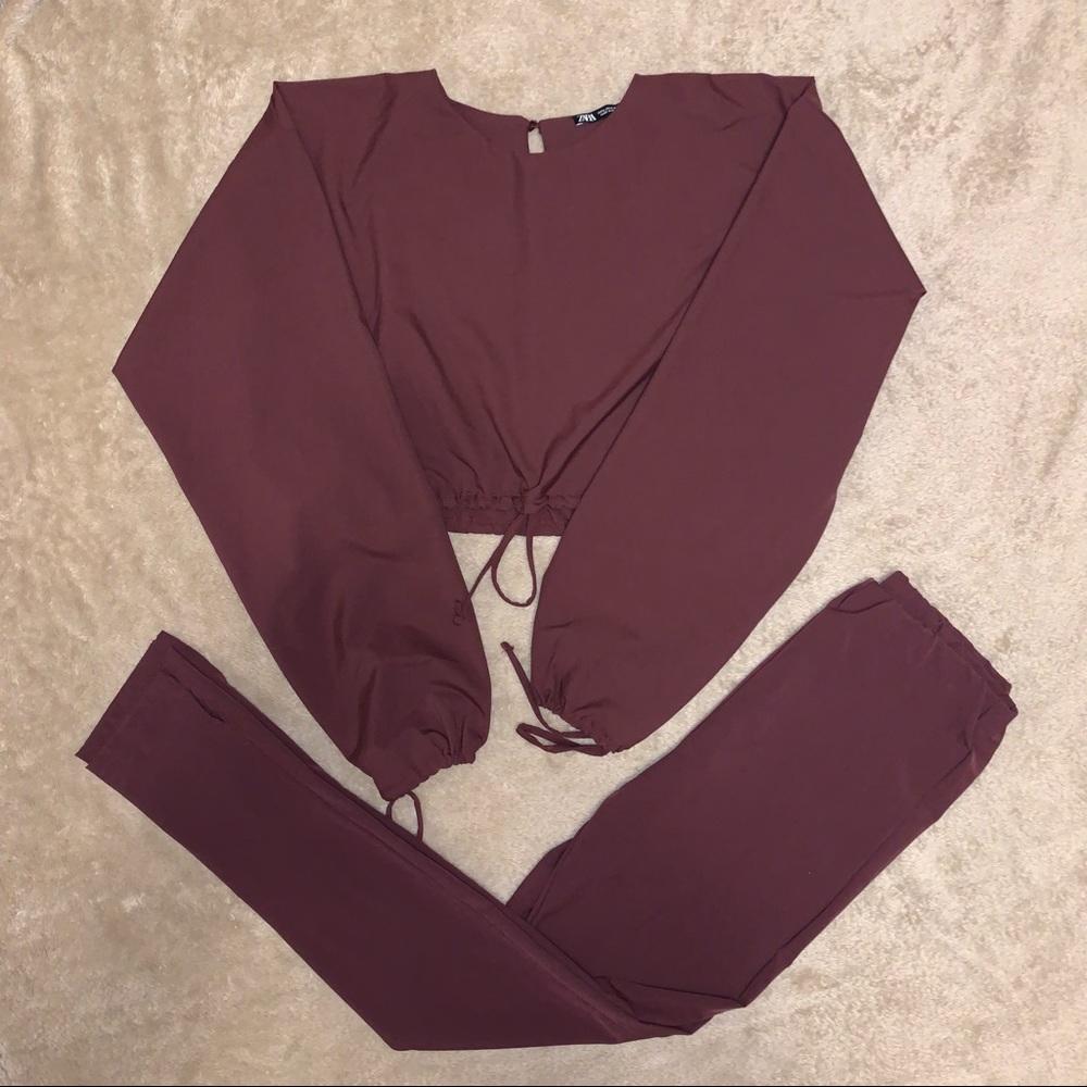 Zara Two-Piece Set Long Sleeve Cropped Top and Matching Pants